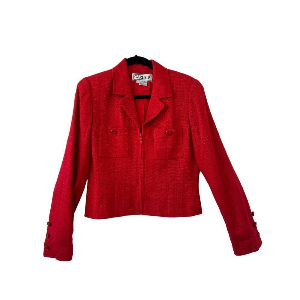 Carlisle Long-Sleeve Half Zip Cropped Blazer Coat Womens Red Size 6
